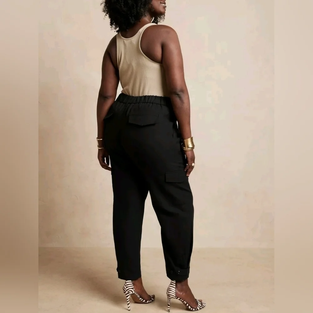 Banana Republic Lyocell Linen Blend Belted Cargo Pants 00 PETITE Black RT$110